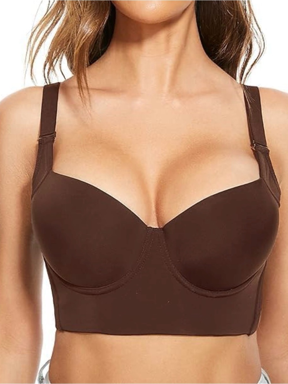 Longline Underwire Bra in Chocolate Brown
